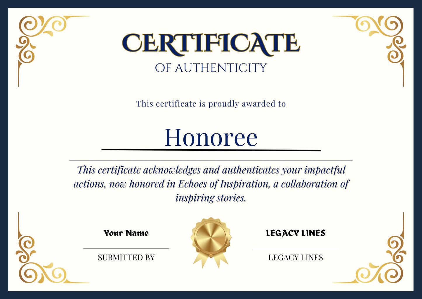 Legacy Line Dedication Certificate