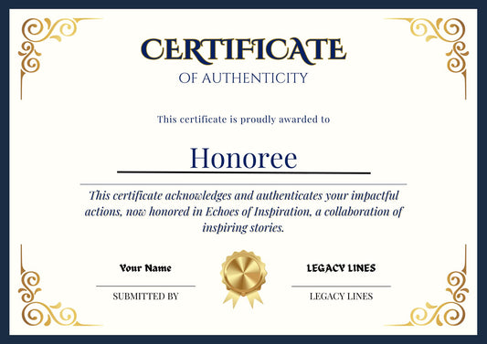 Legacy Line Dedication Certificate
